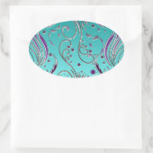 Turquoise Paarse werveling Ovale Sticker (Tas)