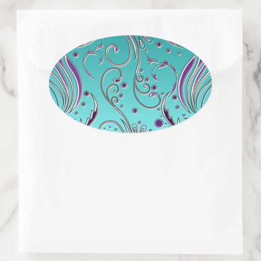 Turquoise Paarse werveling Ovale Sticker (Tas)