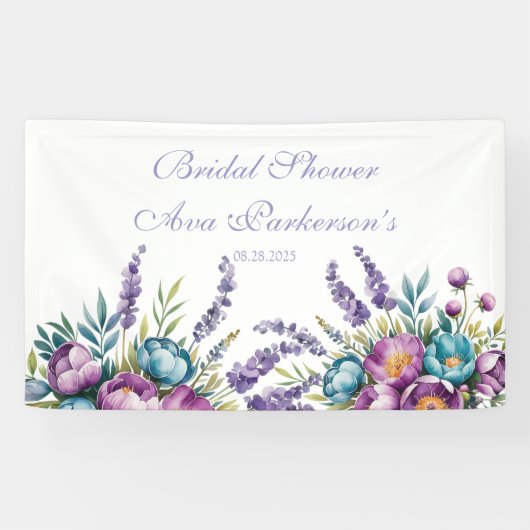 Turquoise Paarse Wilde Bloemen Bruidsdouche Spandoek (Horizontaal)