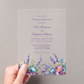 Turquoise Paarse wilde bloemen bruiloft Acryl Uitnodigingen (Insitu (Draagbaar))