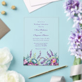 Turquoise Paarse wilde bloemen bruiloft Acryl Uitnodigingen (Insitu (Huwelijk))