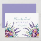 Turquoise Paarse Wilde Bloemen Bruiloft Save The Date (Voorkant / Achterkant)