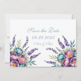 Turquoise Paarse Wilde Bloemen Bruiloft Save The Date