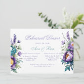Turquoise Paarse Wildflower Peony repetitie diner Kaart (Staand voorkant)