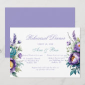 Turquoise Paarse Wildflower Peony repetitie diner Kaart (Voorkant / Achterkant)
