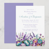 Turquoise Paarse Wildflowers Trouwdouche Kaart (Voorkant / Achterkant)