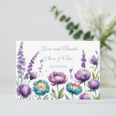Turquoise Paarse Wildflowers Wedding Bedankkaart (Staand voorkant)