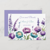 Turquoise Paarse Wildflowers Wedding Bedankkaart (Voorkant / Achterkant)