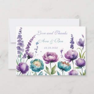 Turquoise Paarse Wildflowers Wedding Bedankkaart