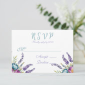 Turquoise Paarse Wildflowers Wedding RSVP Kaartje (Staand voorkant)