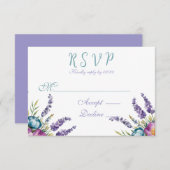 Turquoise Paarse Wildflowers Wedding RSVP Kaartje (Voorkant / Achterkant)