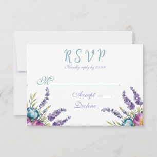 Turquoise Paarse Wildflowers Wedding RSVP Kaartje