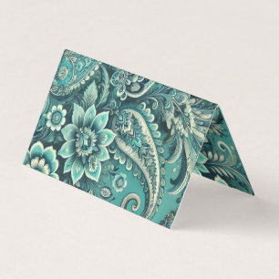 Turquoise paisley bloemenpatroon kaart