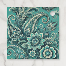 Turquoise paisley bloempatroon bedankjes labels
