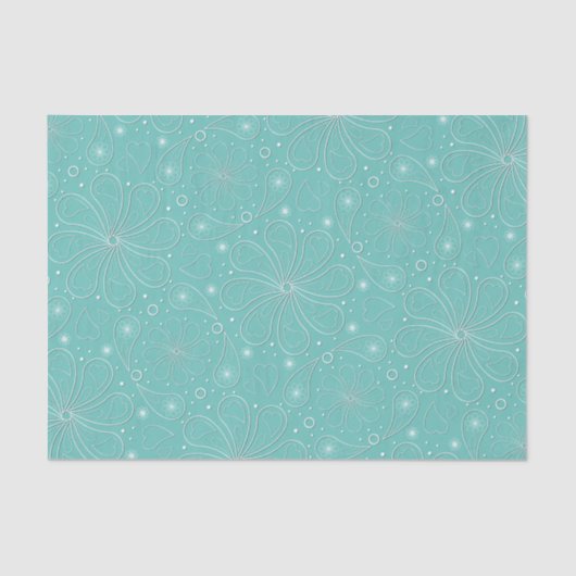 Turquoise Paisley Floral Hearts Pattern Tissuepapier (Voorkant)