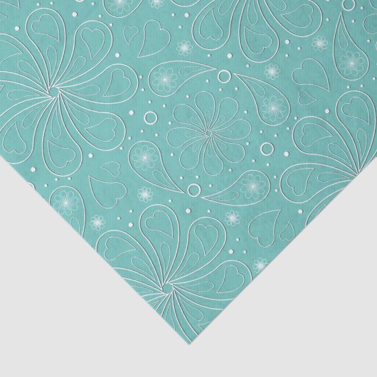 Turquoise Paisley Floral Hearts Pattern Tissuepapier (Detail)