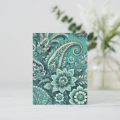 Turquoise Paisley Floral Pattern Feestdagenkaart (Staand voorkant)