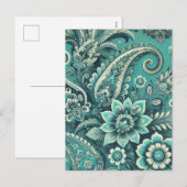 Turquoise Paisley Floral Pattern Feestdagenkaart (Voorkant / Achterkant)