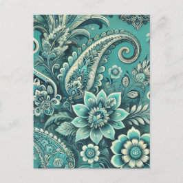 Turquoise Paisley Floral Pattern Feestdagenkaart