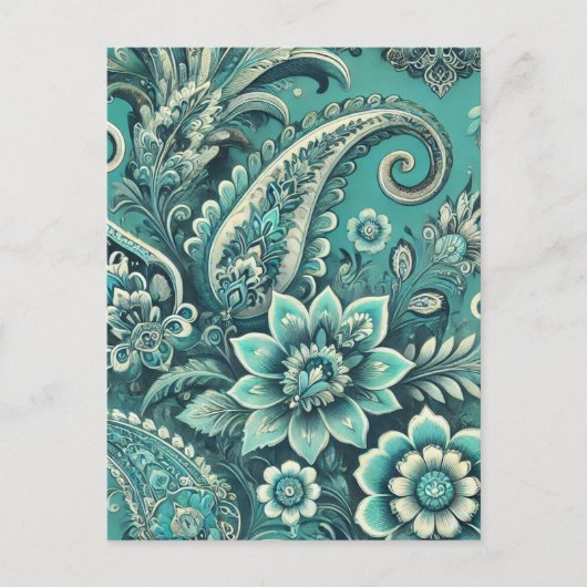 Turquoise Paisley Floral Pattern Feestdagenkaart (Voorkant)
