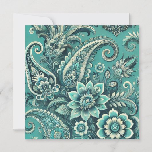 Turquoise Paisley Floral Pattern Kaart (Voorkant)