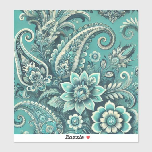 Turquoise Paisley Floral Pattern Sticker (Vel)