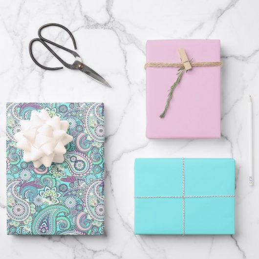 Turquoise paisley inpakpapier vel (Voorkant)