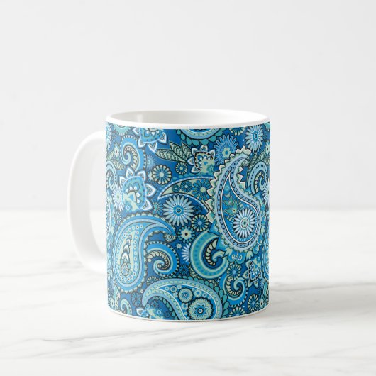 Turquoise Paisley Koffiemok (Voorkant links)