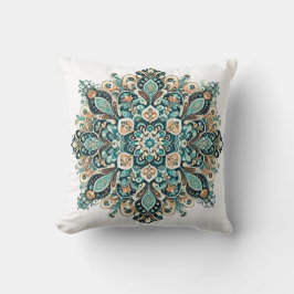 Turquoise Paisley Mandala met gouden accenten 1 Kussen