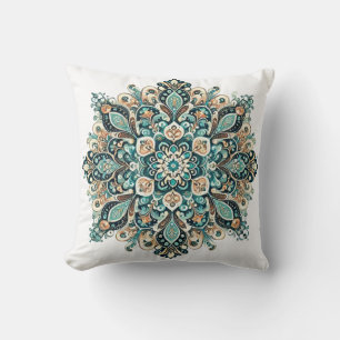 Turquoise Paisley Mandala met gouden accenten 1 Kussen