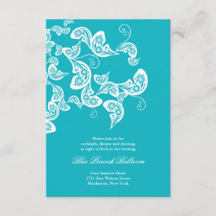 Turquoise Paisley Pauw Chic Trouwreceptie Informatiekaartje