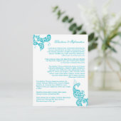 Turquoise Paisley Peacock Chic Wedding Information Informatiekaartje (Staand voorkant)