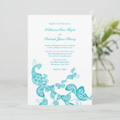 Turquoise Paisley Peacock Chic Wedding Invite Kaart (Staand voorkant)