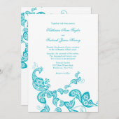 Turquoise Paisley Peacock Chic Wedding Invite Kaart (Voorkant / Achterkant)