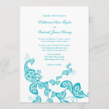 Turquoise Paisley Peacock Chic Wedding Invite