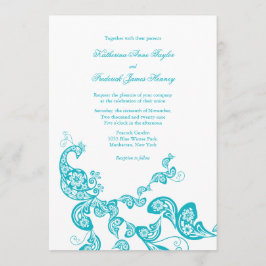 Turquoise Paisley Peacock Chic Wedding Invite Kaart
