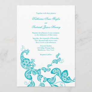 Turquoise Paisley Peacock Chic Wedding Invite Kaart