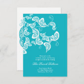 Turquoise Paisley Peacock Chic Wedding Reception Informatiekaartje (Voorkant / Achterkant)