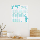 Turquoise Paisley Peacock Wedding Seding Chart Poster (Keuken)
