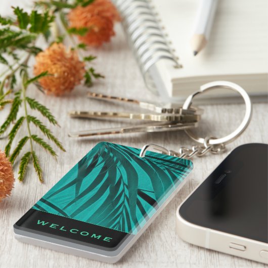 Turquoise Palm Leaves | Welkom | Vacatiehuur Sleutelhanger (Voorkant Rechts)