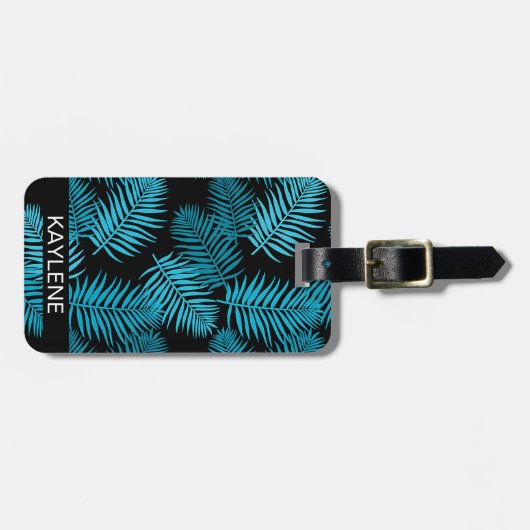 Turquoise palmbladeren gepersonaliseerd Bagagelabe Bagagelabel (Voorkant horizontaal)