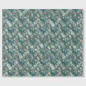 Turquoise Parel Champagne Bloemen Cadeaupapier (Vlak)