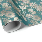 Turquoise Parel Champagne Bloemen Cadeaupapier (Rol Hoek)