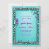 turquoise parel paarse vlinder modern meisjesachti kaart (Achterkant)