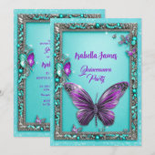 turquoise parel paarse vlinder modern meisjesachti kaart (Voorkant / Achterkant)
