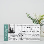 turquoise parijs bruiloft boarding pass uitnodigin (Staand voorkant)