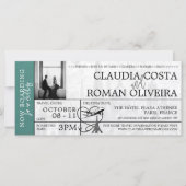 turquoise parijs bruiloft boarding pass uitnodigin (Voorkant)