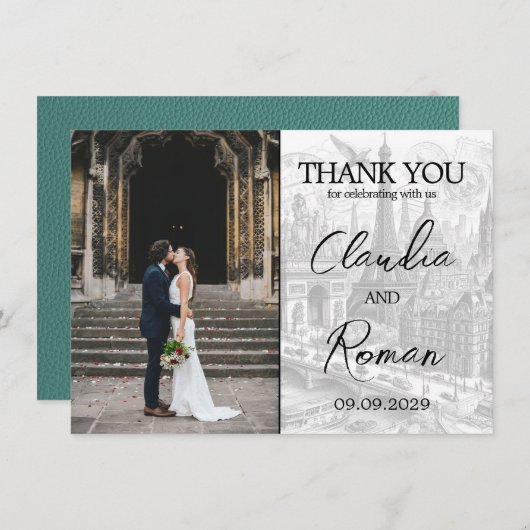 Turquoise Parijs Paspoort Bedankkaart (Voorkant / Achterkant)