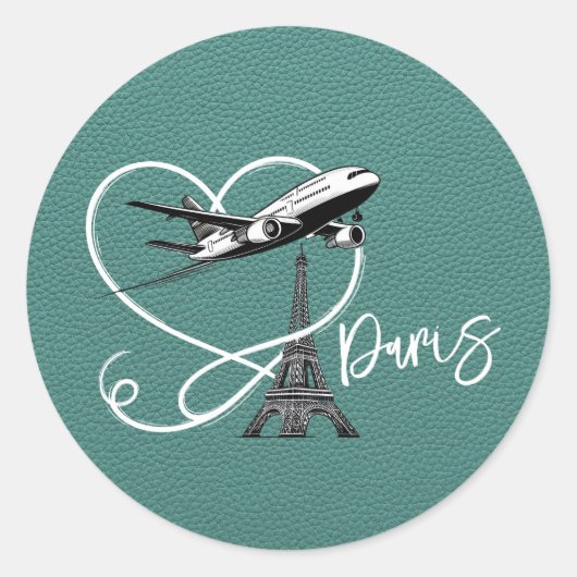 Turquoise Parijs Paspoort Ronde Sticker (Voorkant)