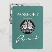 Turquoise Paris Passport Bewaar de datum Save The Date (Voorkant / Achterkant)
